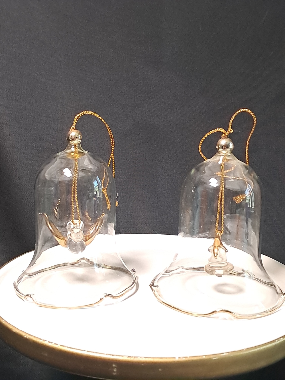 Handmade Glass Bell Ornament Cloche Pair with Gold Accents - Home Accents